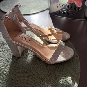 Silver Glitter Block Heel Sandals